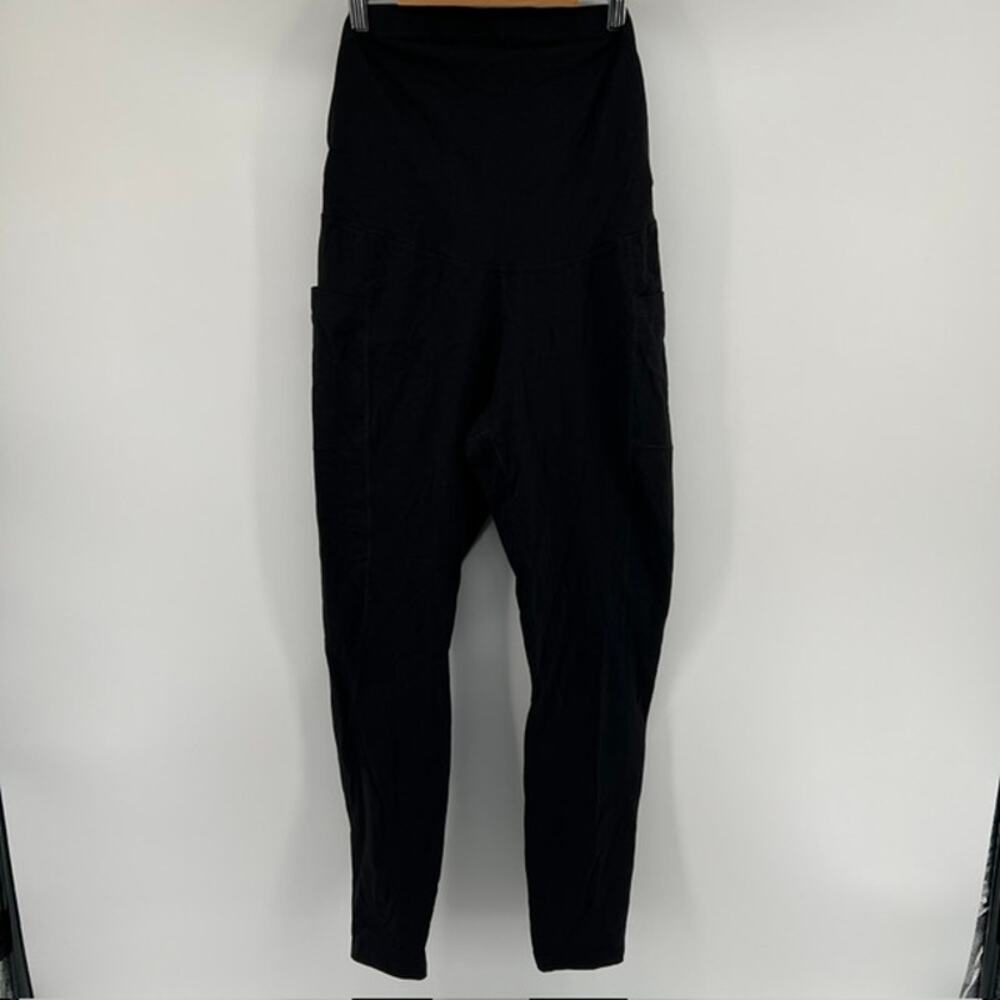 NEW Pact Maternity Leggings Womens L Organic Cotton Pockets Bump Coverage Black